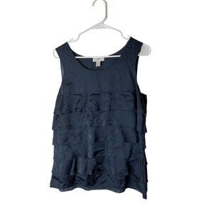 Ann Taylor Loft Navy Tiered Sleeveless Blouse Womens M Polyester
